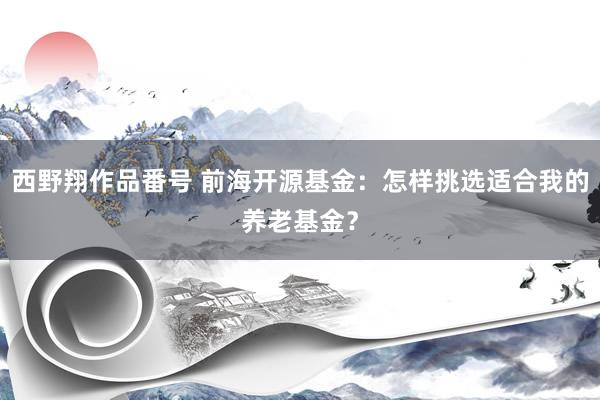 西野翔作品番号 前海开源基金：怎样挑选适合我的养老基金？