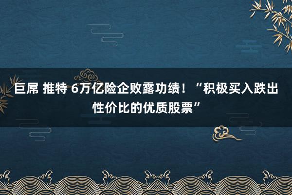 巨屌 推特 6万亿险企败露功绩！“积极买入跌出性价比的优质股票”