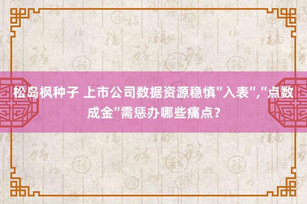 松岛枫种子 上市公司数据资源稳慎″入表″,″点数成金″需惩办哪些痛点？